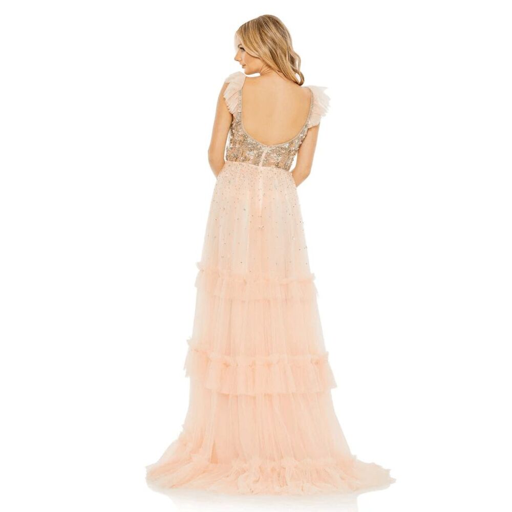 Mac Duggal 50648 Pink Apricot Embellished Tulle Prom Gown Size 16 - Picture 2 of 11